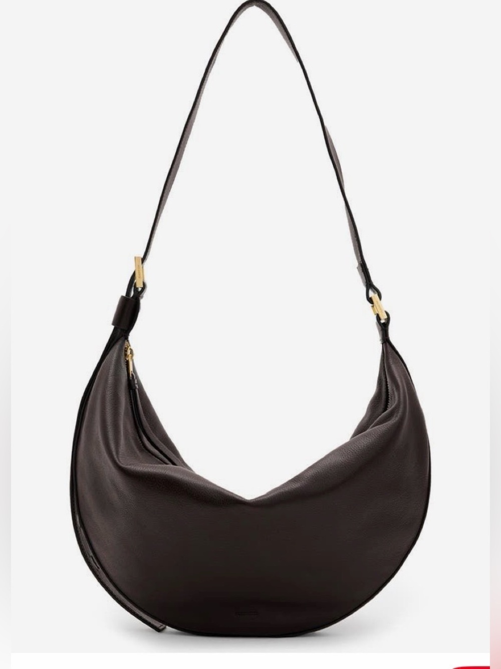 AllSaints Half Moon Pebbled Bitter Brown Leather Shoulder Crossbody Bag